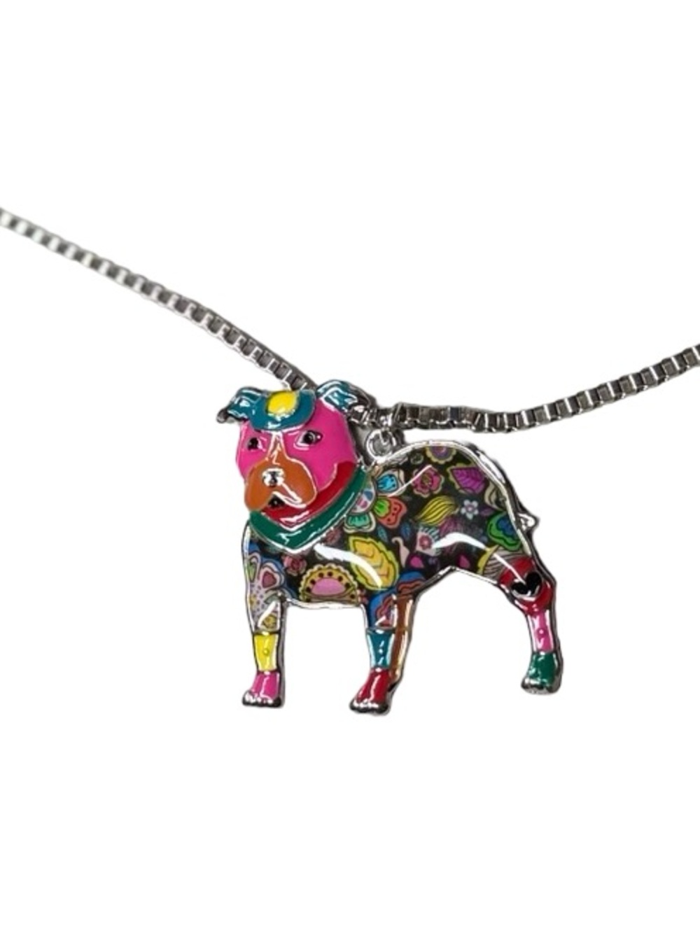 Metal Pit Bull Pendant Adjustable Necklace with Multicolor Enamel Accents - Picture 7 of 7